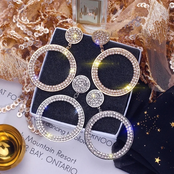 Big Round Diamond Dangle Earrings - Picture 2 of 4